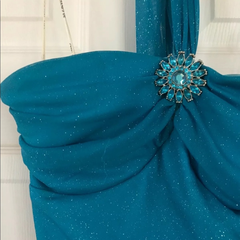 Long, formal blue gown